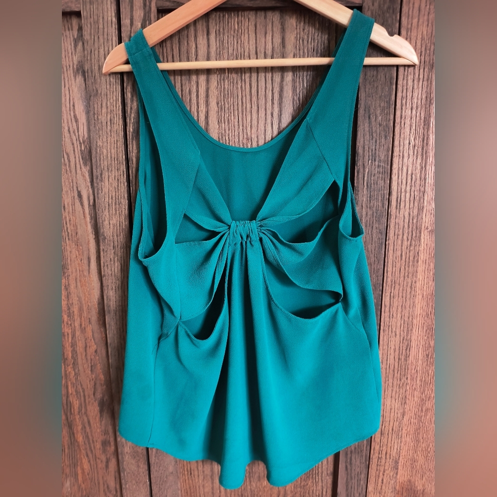Teal Open Back Sleeveless Top With Bow Style Detailing